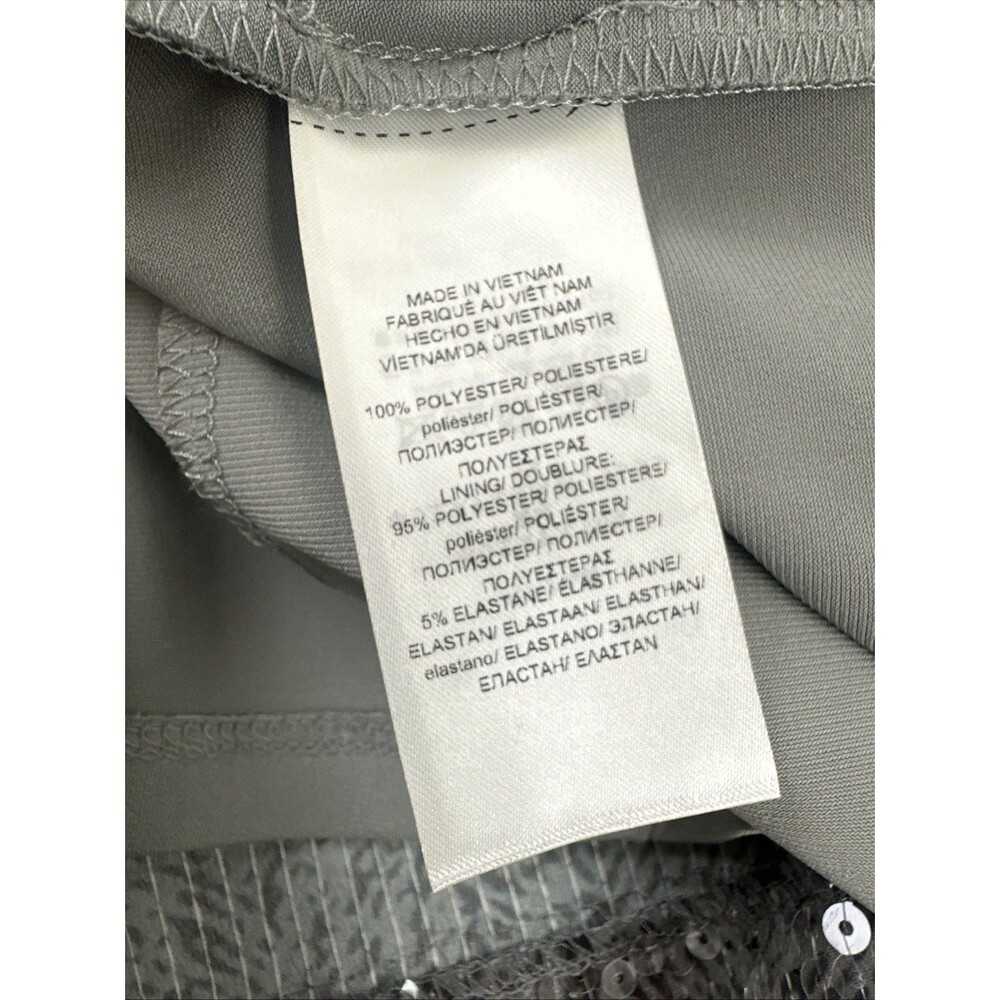Lauren Ralph Lauren Evening Dress Gray Silver Sequins Shift Short Sleeves New 16 - Picture 11 of 15